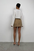 Wrap Tie Camel Linen Skirt