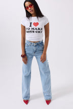 Back Laser Cut Wide Leg Blue Jeans