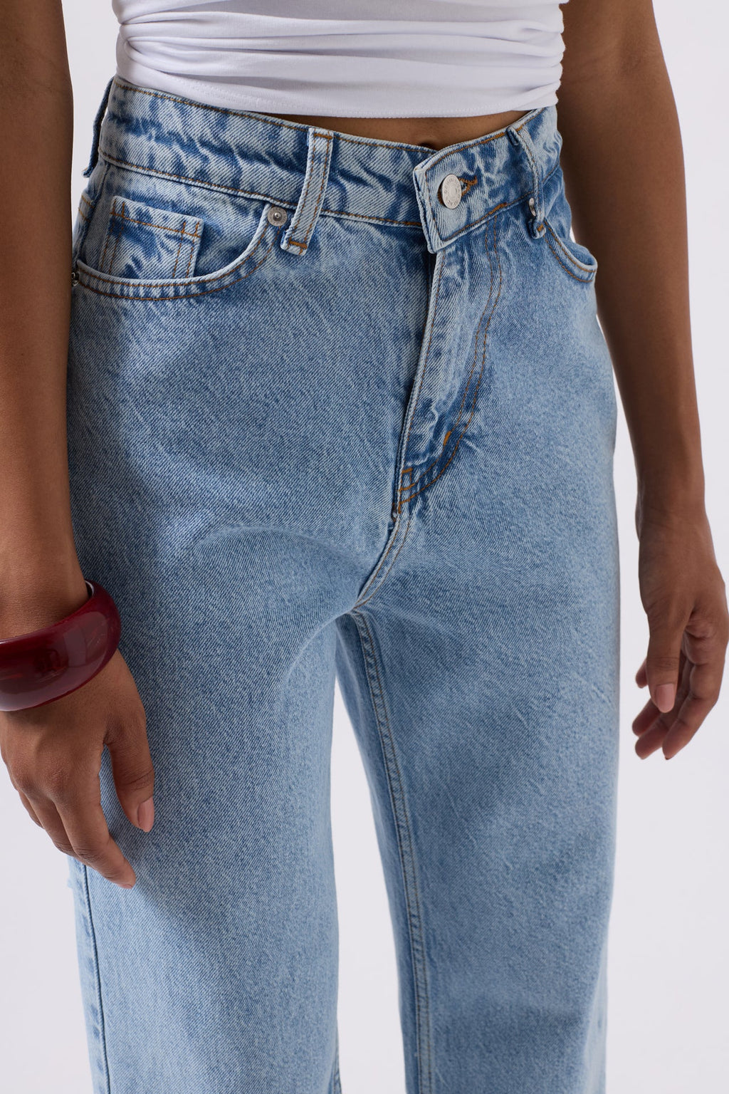 Back Laser Cut Wide Leg Blue Jeans