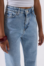 Back Laser Cut Wide Leg Blue Jeans