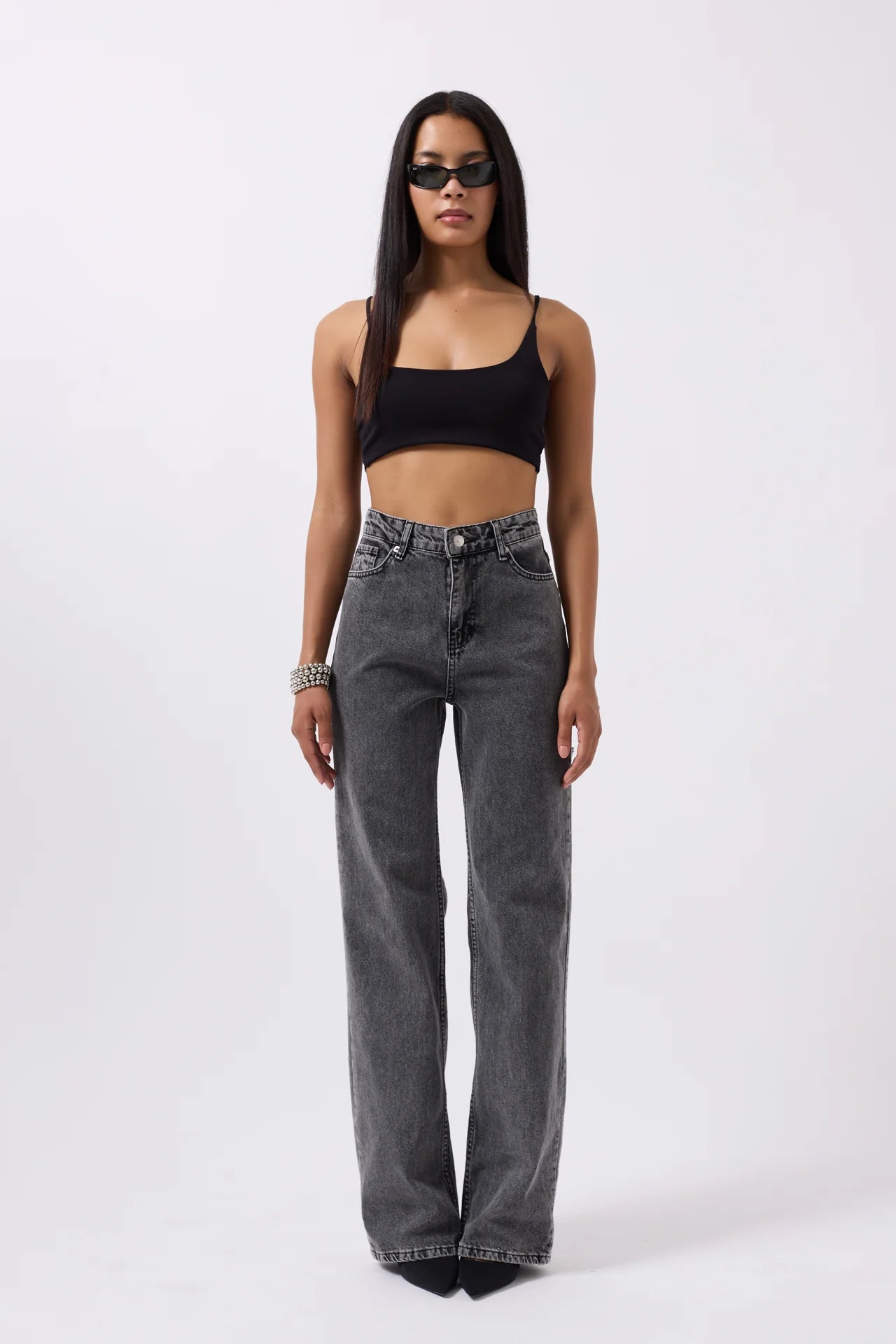 Back Laser Cut Wide Leg Black Jeans + T-shirt