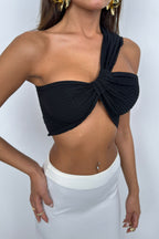 Asymmetric Tie One-Shoulder Black Crop