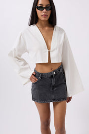 Asymmetric Waist Denim Mini Black Skirt