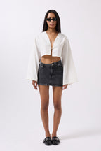 Asymmetric Waist Denim Mini Black Skirt