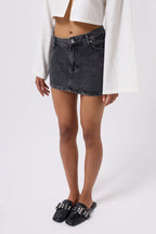 Asymmetric Waist Denim Mini Black Skirt