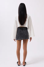 Asymmetric Waist Denim Mini Black Skirt