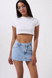 Asymmetric Waist Denim Mini Blue Skirt