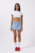 Asymmetric Waist Denim Mini Blue Skirt