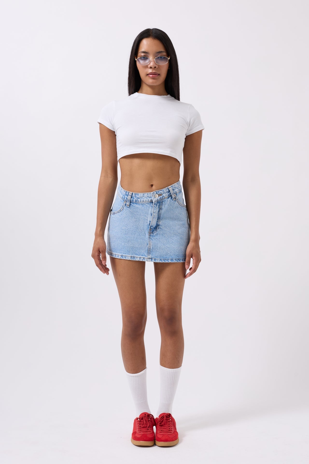 Asymmetric Waist Denim Mini Blue Skirt