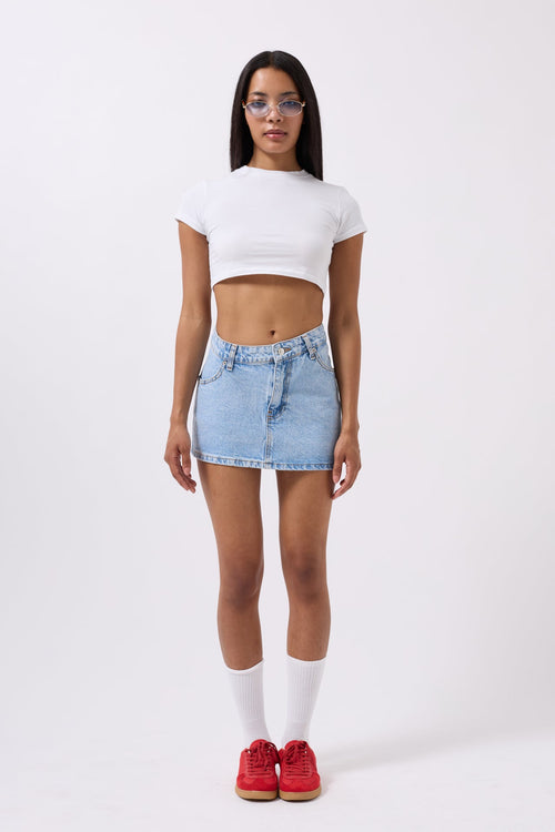 Asymmetric Waist Denim Mini Blue Skirt