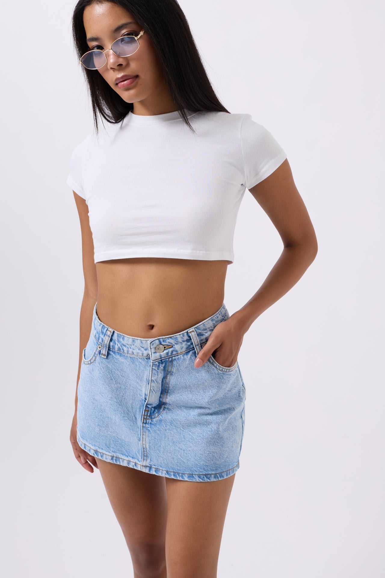 Asymmetric Waist Denim Mini Blue Skirt
