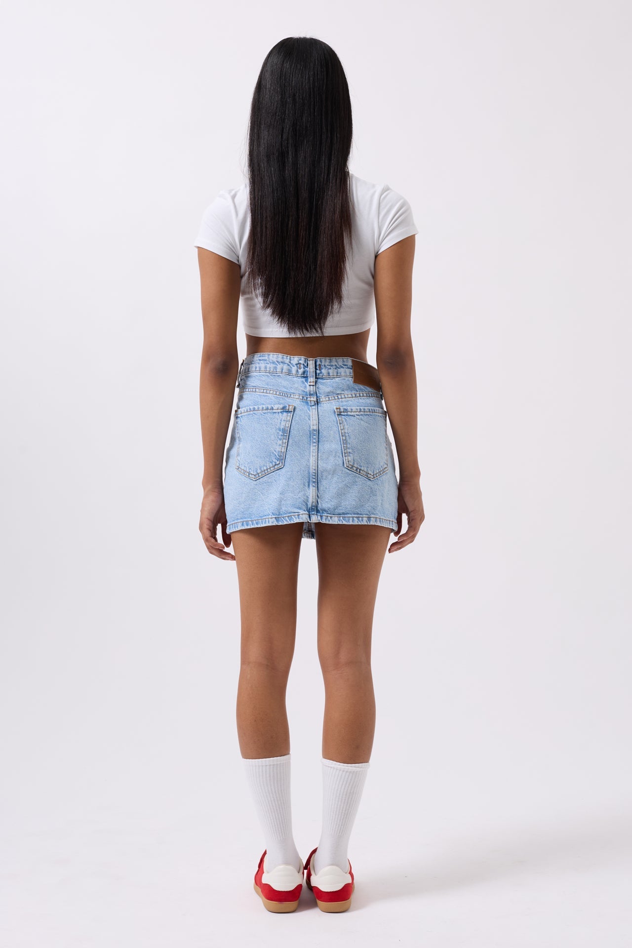 Asymmetric Waist Denim Mini Blue Skirt
