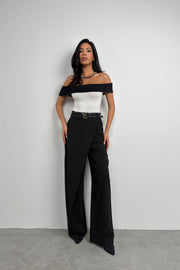 Asymmetrical Double Belted Black Trousers