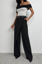 Asymmetric Double Waistted Black Pants