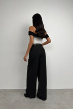 Asymmetric Double Waistted Black Pants