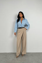 Asymmetric Double Waistted Beige Pants