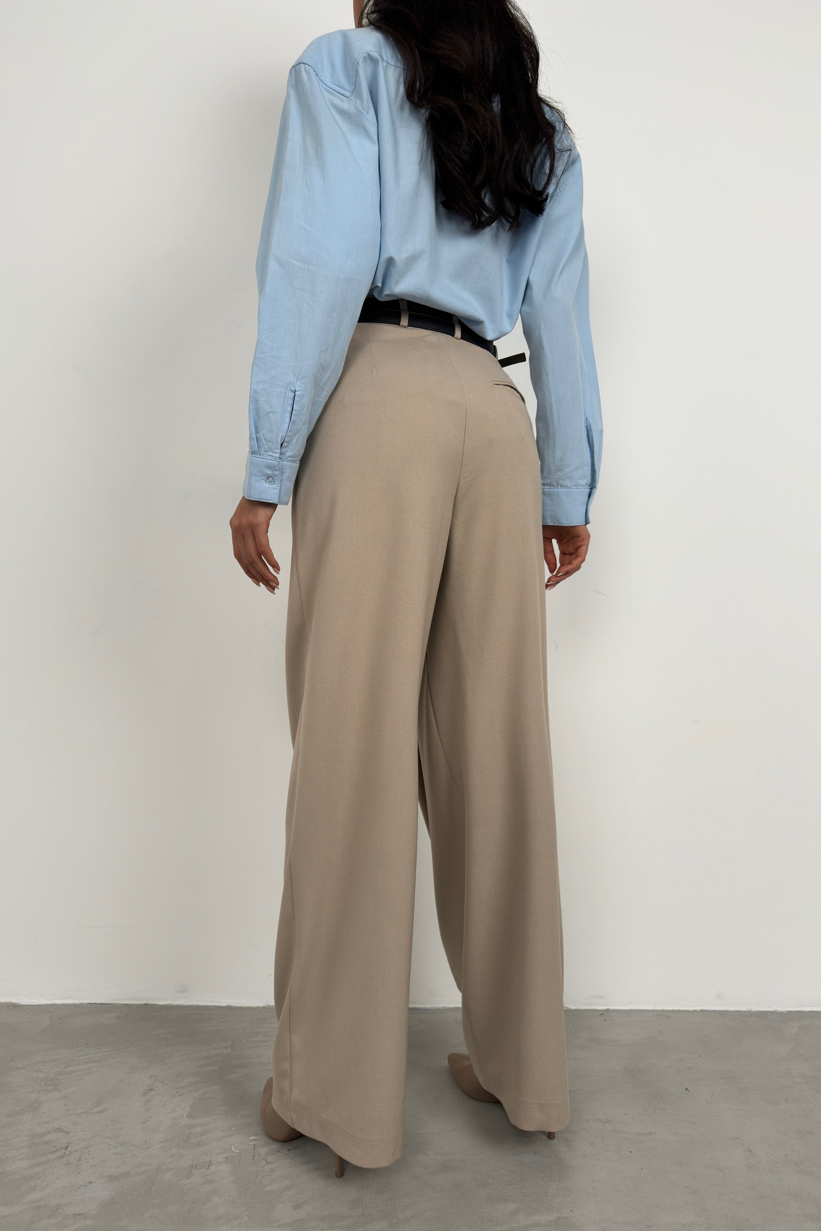 Asymmetric Double Waistted Beige Pants