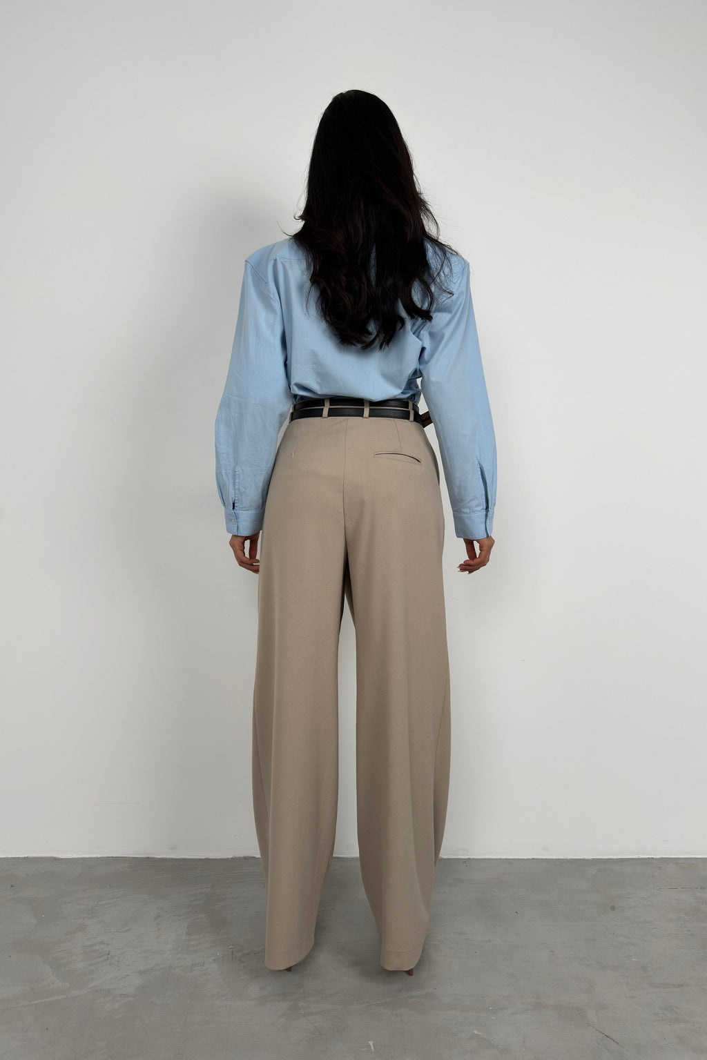 Asymmetric Double Waistted Beige Pants