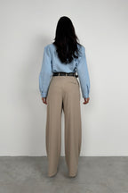 Asymmetric Double Waistted Beige Pants