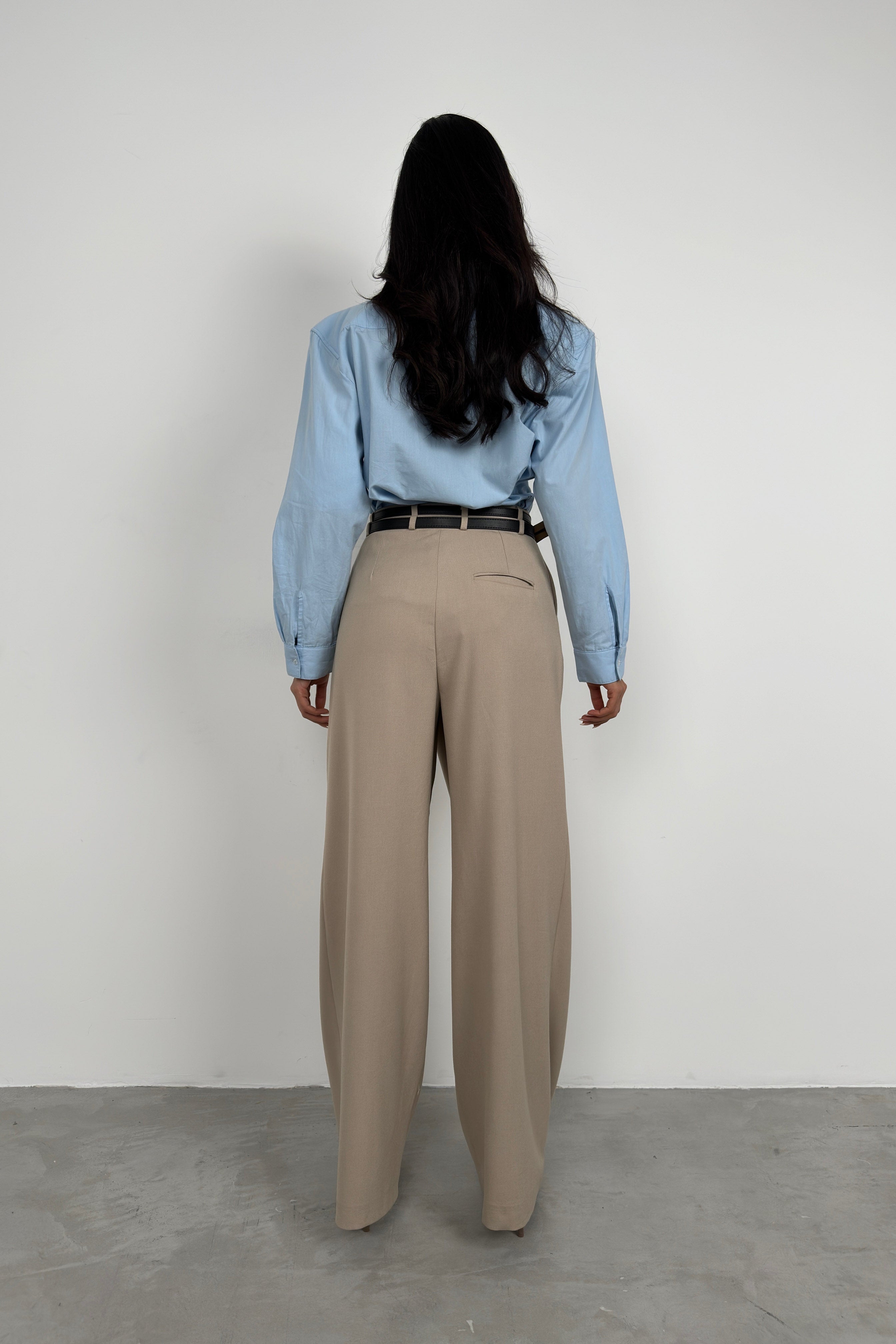 Asymmetric Double Waistted Beige Pants