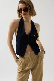 Asymmetric Denim Blue Vest