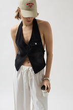 Asymmetric Denim Black Vest