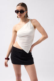 Asymmetric Detail One Shoulder White Blouse