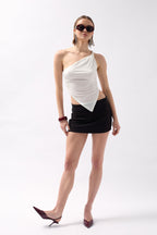 Asymmetric Detail One Shoulder White Blouse