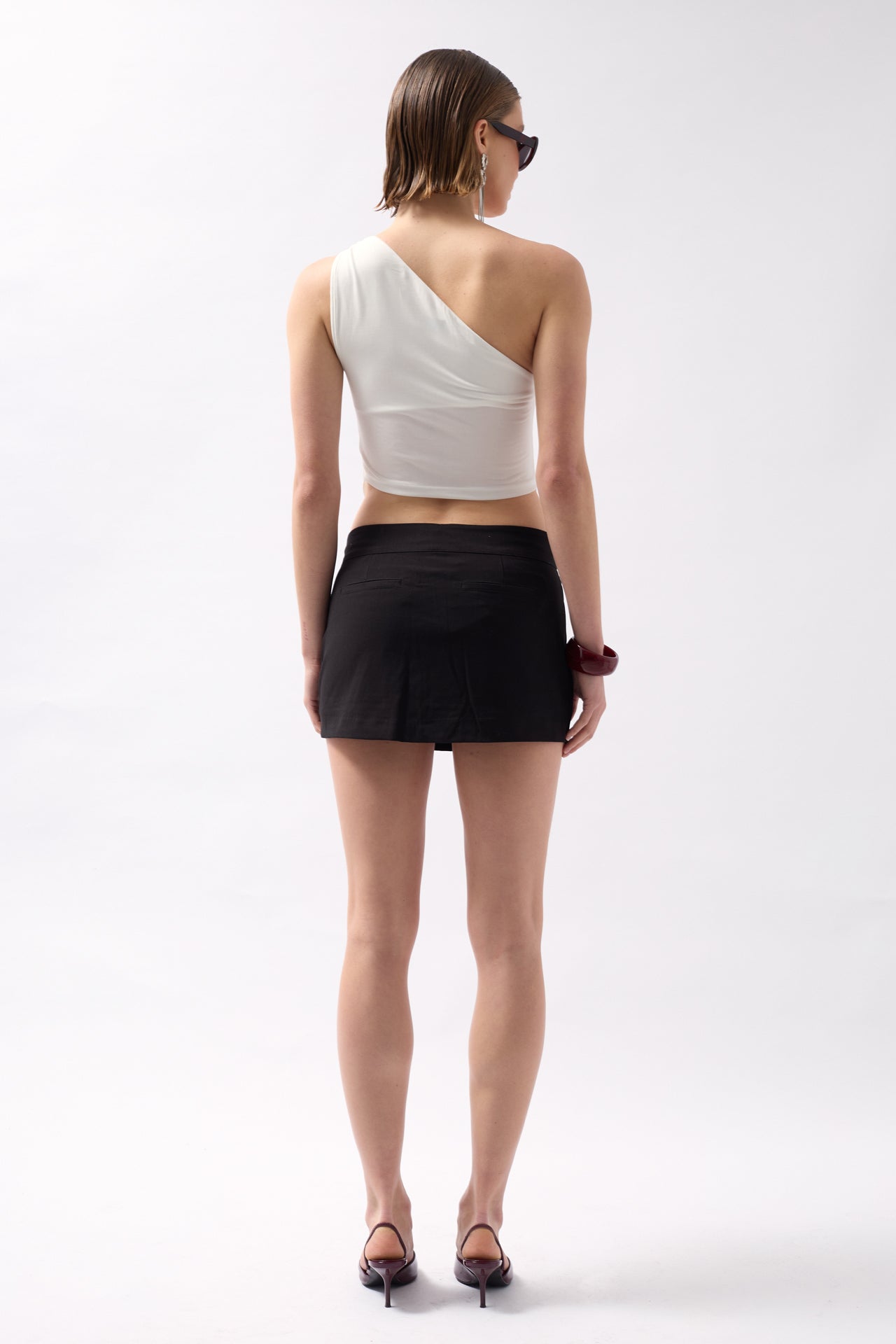 Asymmetric Detail One Shoulder White Blouse