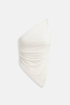 Asymmetric Detail One Shoulder White Blouse