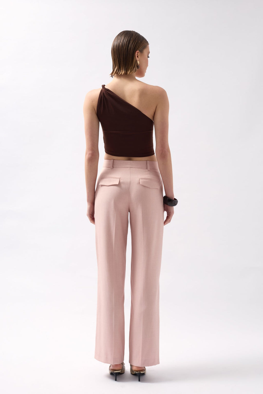Asymmetric Detail One Shoulder Brown Blouse