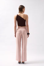 Asymmetric Detail One Shoulder Brown Blouse