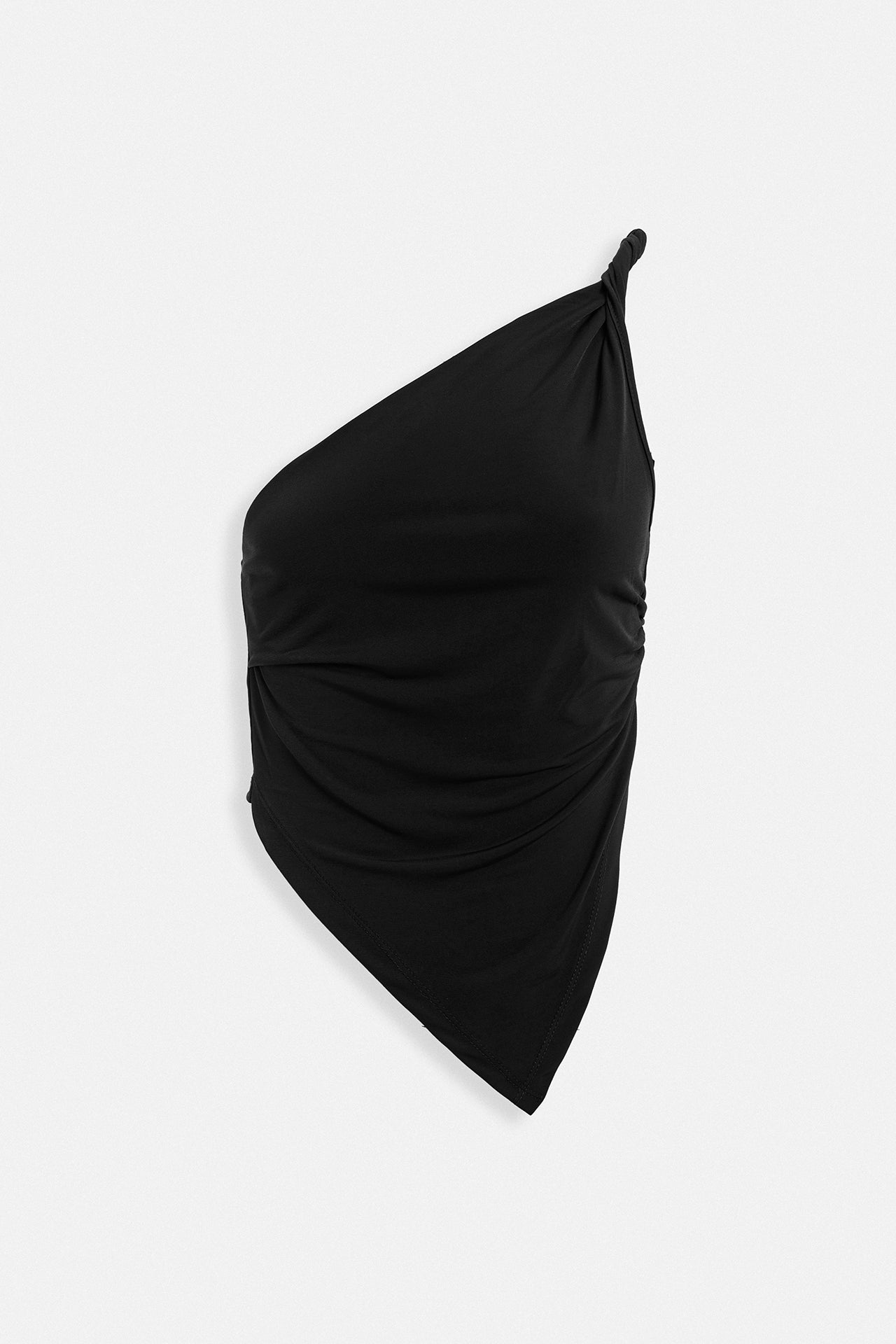 Asymmetric Detail One Shoulder Black Blouse