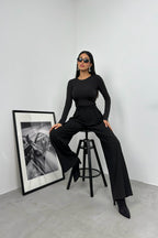 Asymmetric Button Detay Long Sleeve Black Blouse