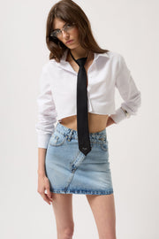 Asymmetrical Belt Denim Mini Blue Skirt