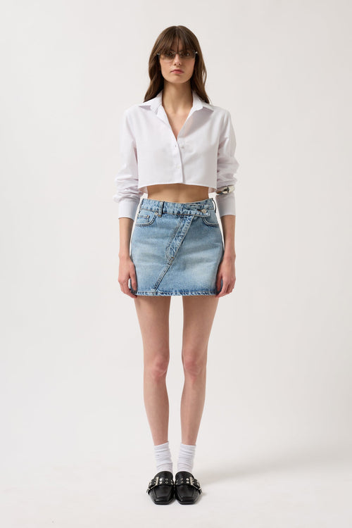 Asymmetric Kemer Denim Mini Blue Skirt