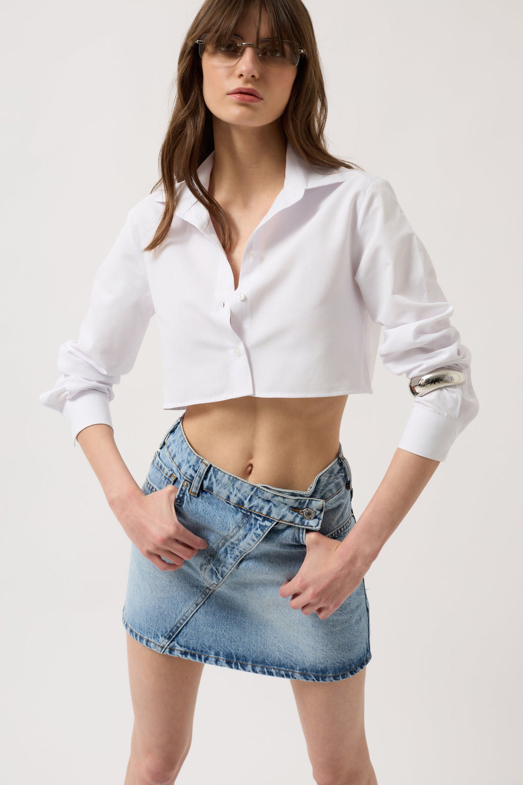 Asymmetric Kemer Denim Mini Blue Skirt