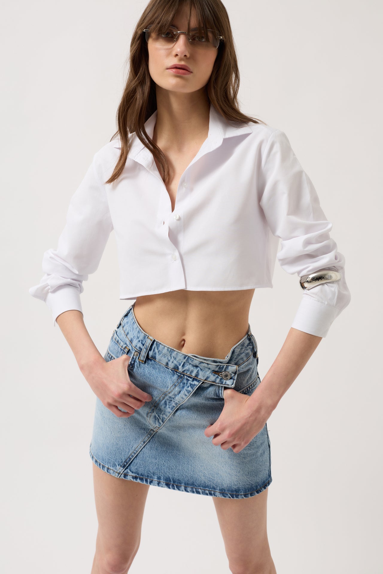 Asymmetric Kemer Denim Mini Blue Skirt