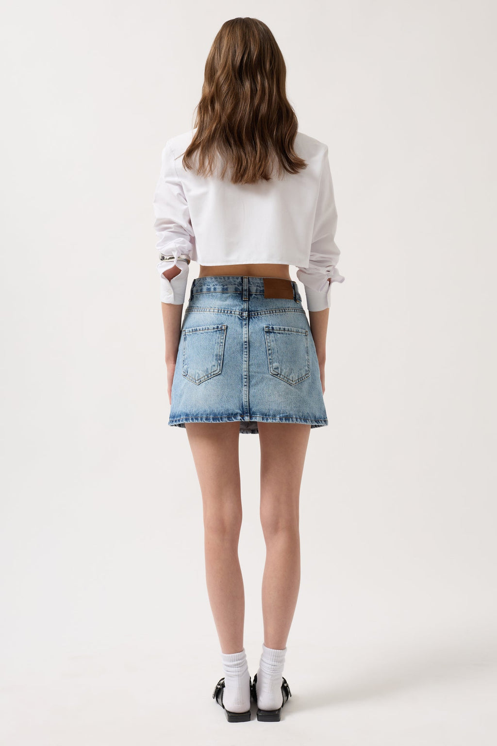 Asymmetric Kemer Denim Mini Blue Skirt
