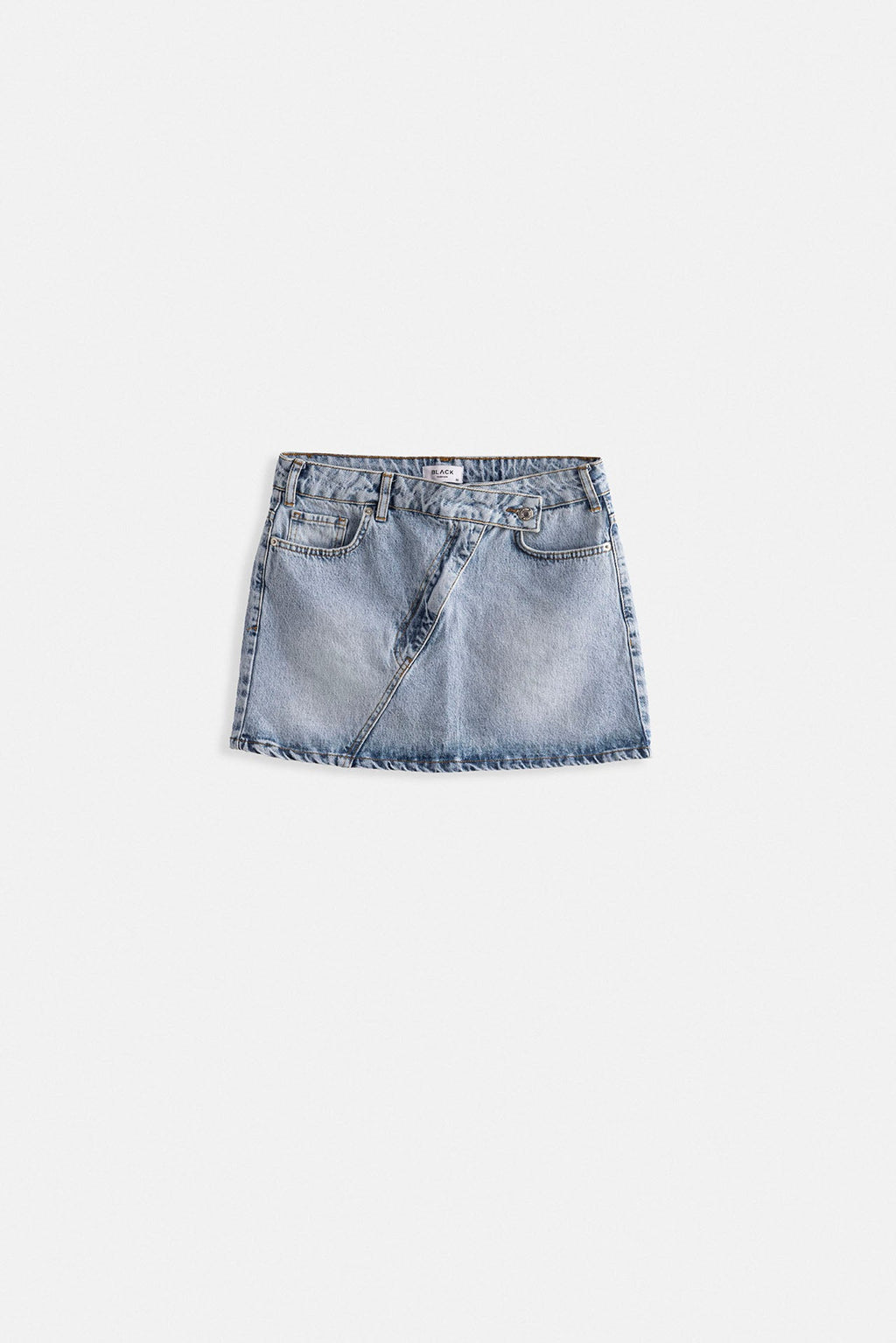 Asymmetric Kemer Denim Mini Blue Skirt