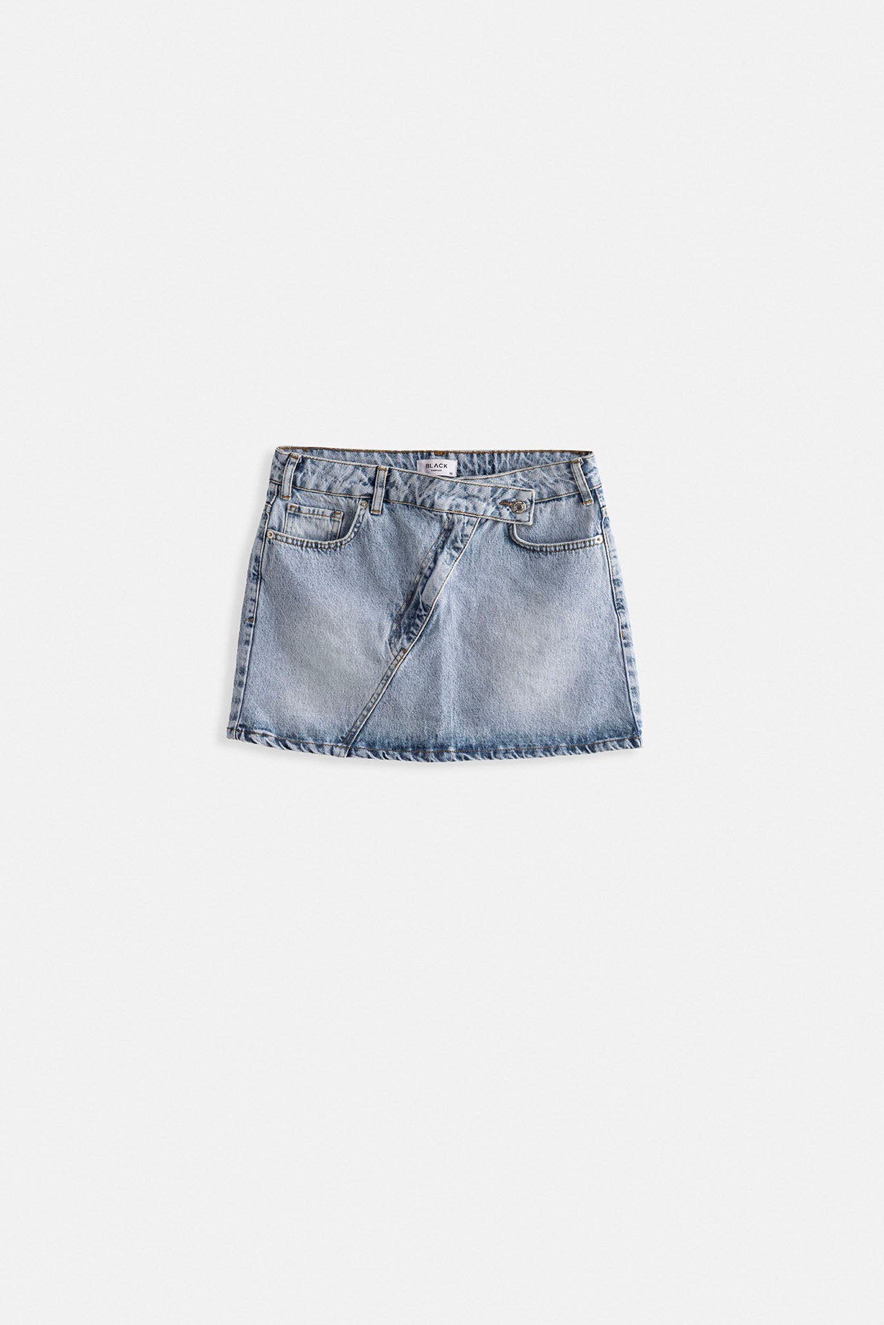Asymmetric Kemer Denim Mini Blue Skirt