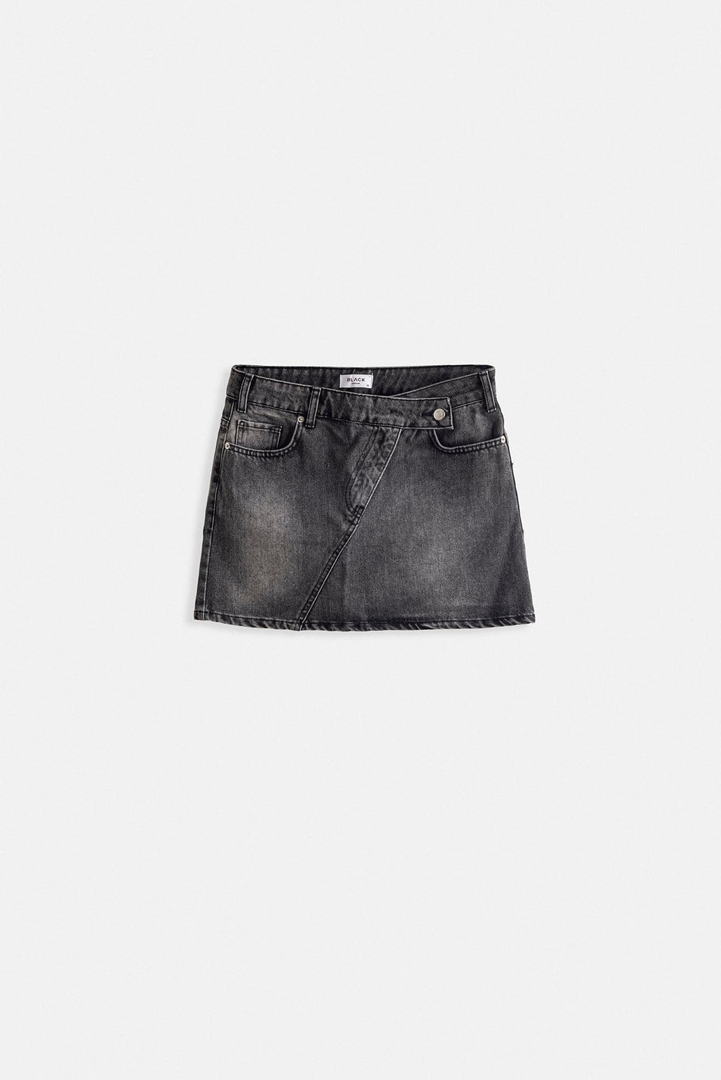 Asymmetric Waistt Denim Mini Black Skirt