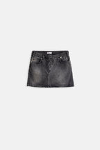 Asymmetric Waistt Denim Mini Black Skirt