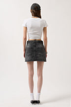Asymmetric Waistt Denim Mini Black Skirt