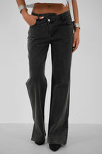 Asymmetric Kemer Slit Hem Black Jeans
