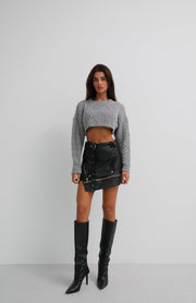 Black Leather Skirt with Asymmetrical Belt
