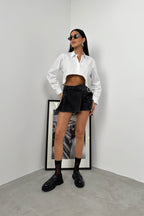 Asymmetric Cut White Crop Shirt