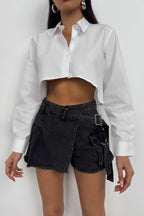 Asymmetric Cut White Crop Shirt
