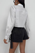 Asymmetric Cut White Crop Shirt
