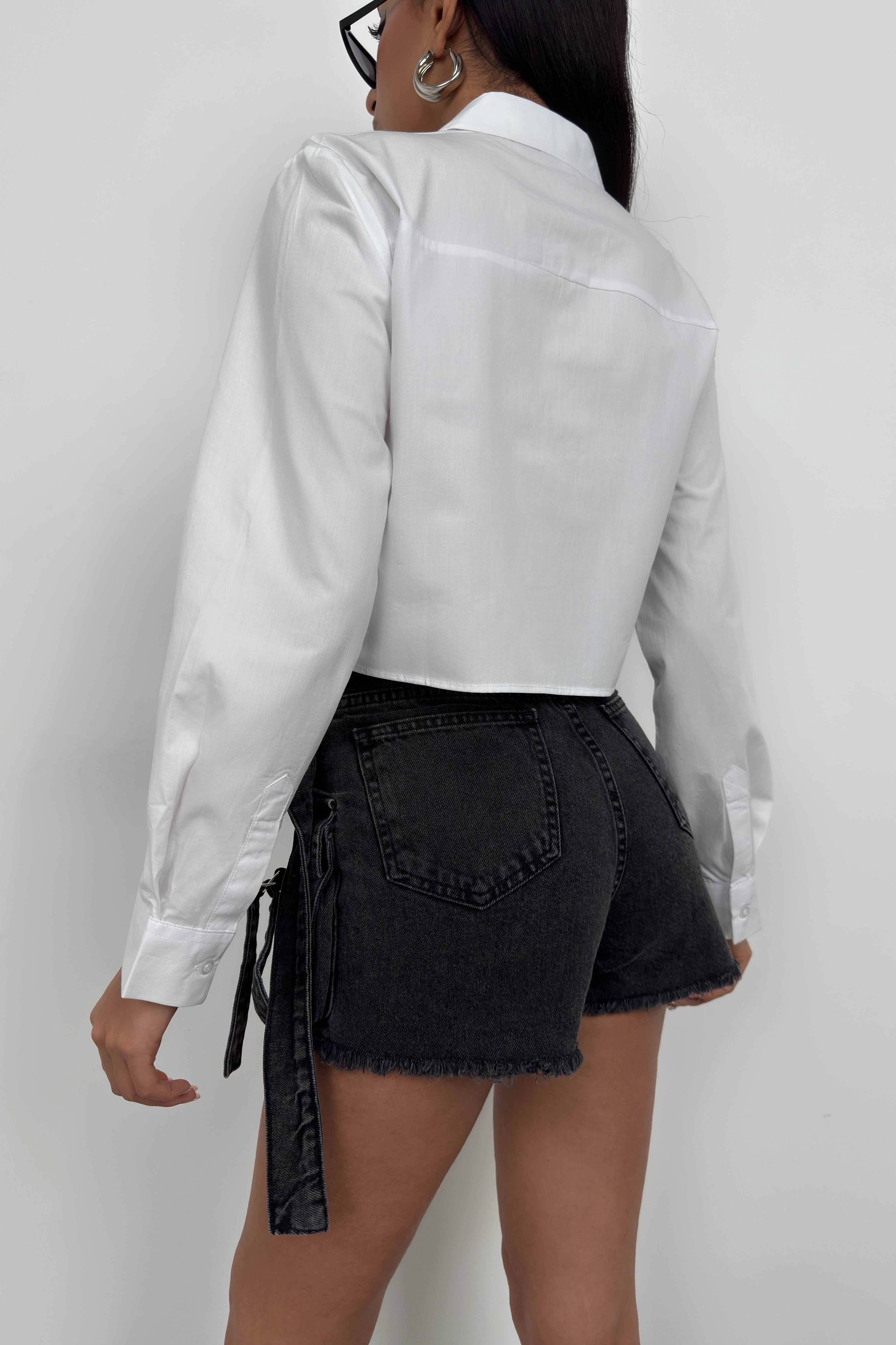 Asymmetric Cut White Crop Shirt